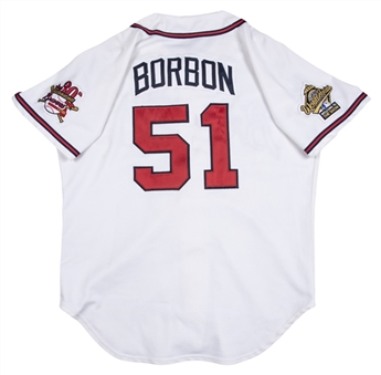 1995 Pedro Borbon Game Used Atlanta Braves #51 Home Jersey Used During the Regular Season with World Series Patch (Henderson LOA)